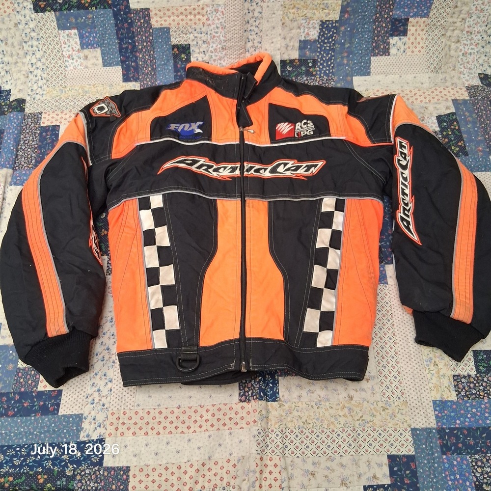 Vintage Arctic Cat Racing Jacket Orange Size Small Insulated Full Zip Checkered